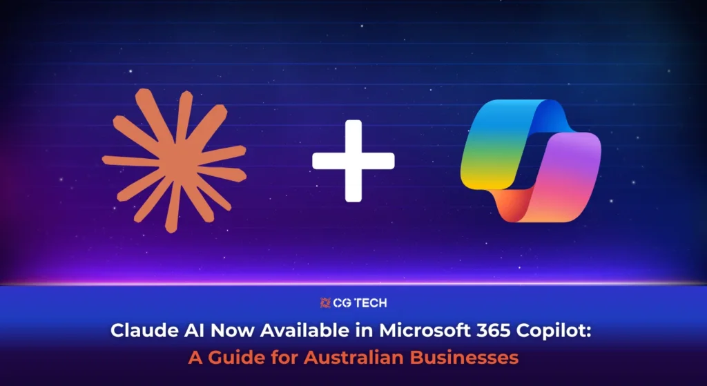 Banner showing Anthropic Claude AI and Microsoft 365 Copilot logos, highlighting Claude AI now available in Microsoft 365 Copilot for Australian businesses.
