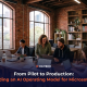 A team of professionals collaborating on laptops around a shared table, representing how businesses build an AI operating model for Microsoft 365.