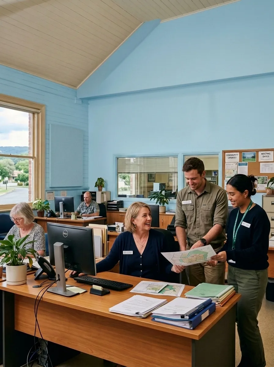 Council staff assisting residents at a local government service counter