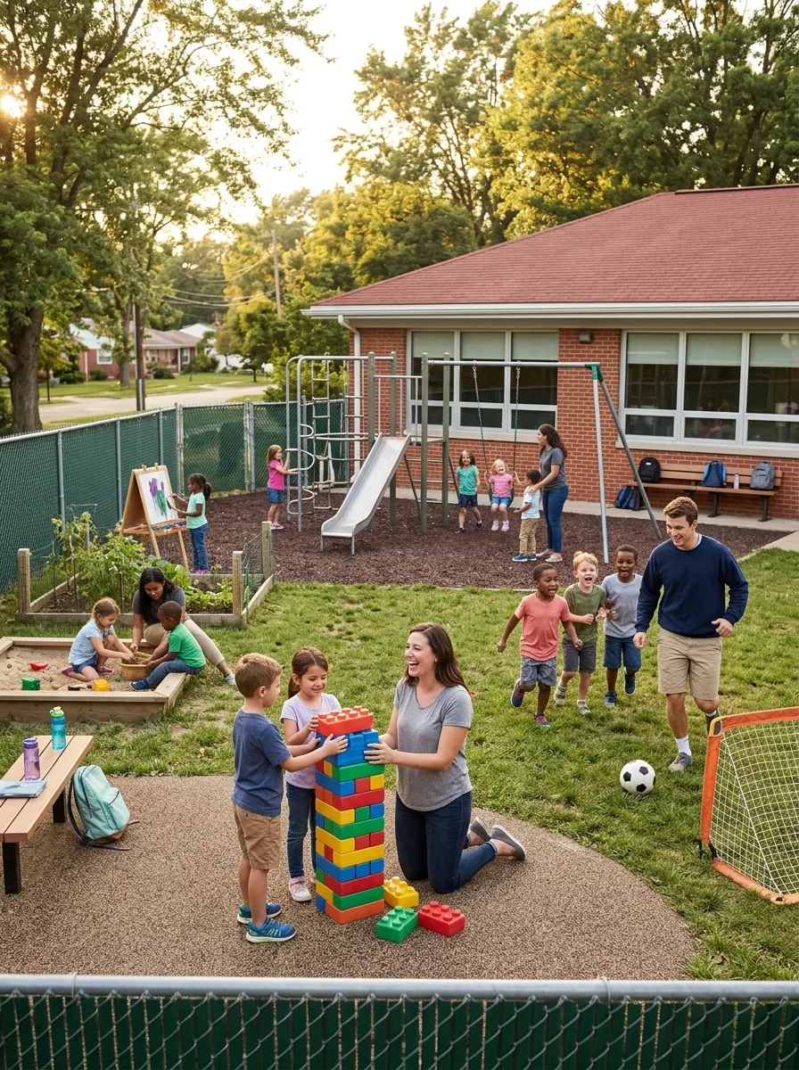 Children and educators playing outdoors at an early learning centre